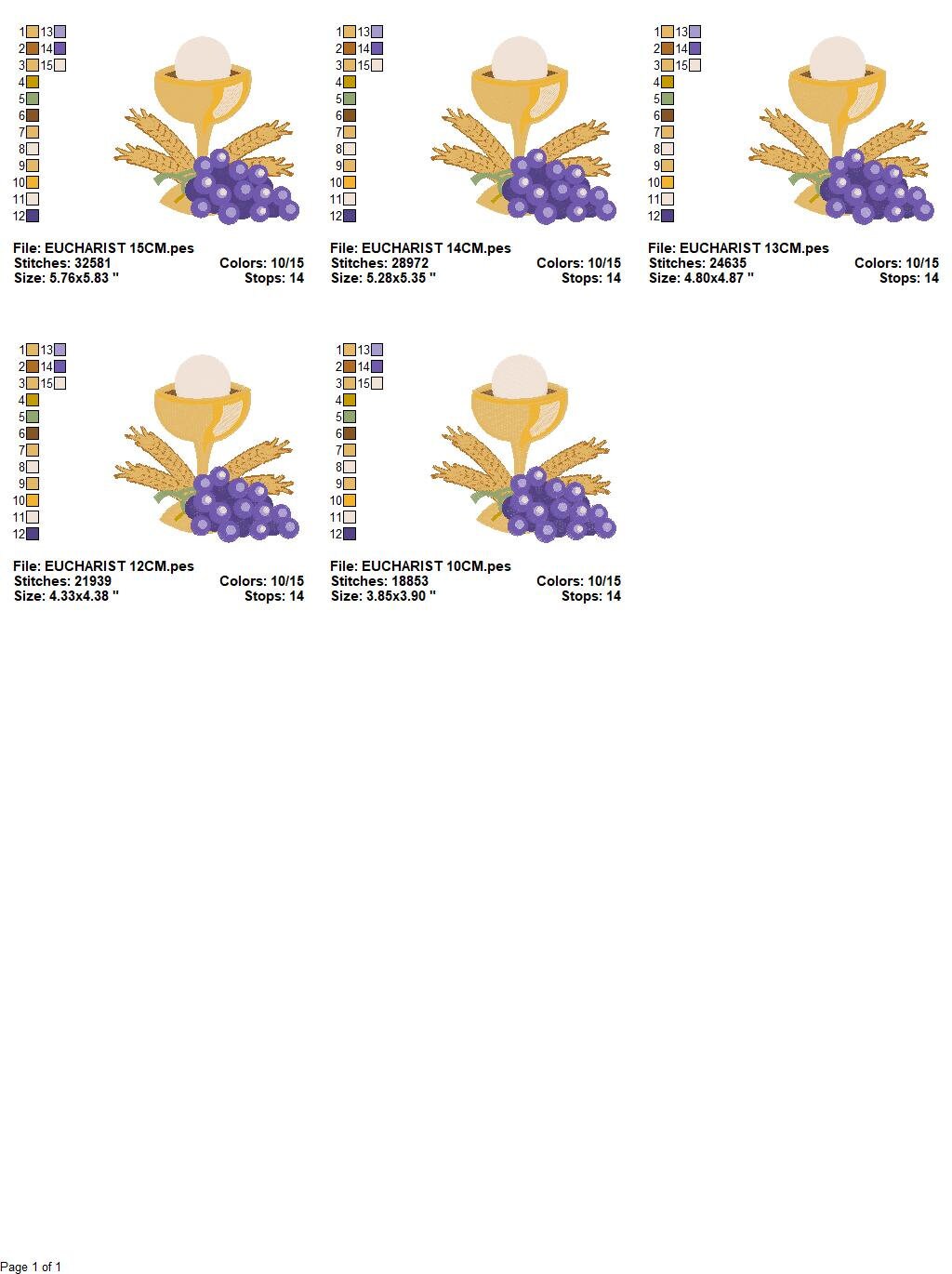 Chalice embroidery designs - Communion embroidery design machine embroidery pattern - Catholic embroidery file - Grape Bread Wheat church Marcia Embroidery