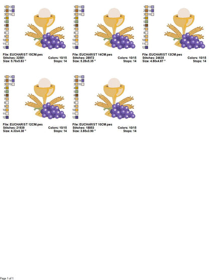 Chalice embroidery designs - Communion embroidery design machine embroidery pattern - Catholic embroidery file - Grape Bread Wheat church Marcia Embroidery