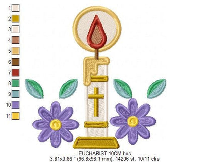 Holy candle embroidery designs - Communion Eucharist machine embroidery pattern - Religious Catholic file - Instant digital download pes jef