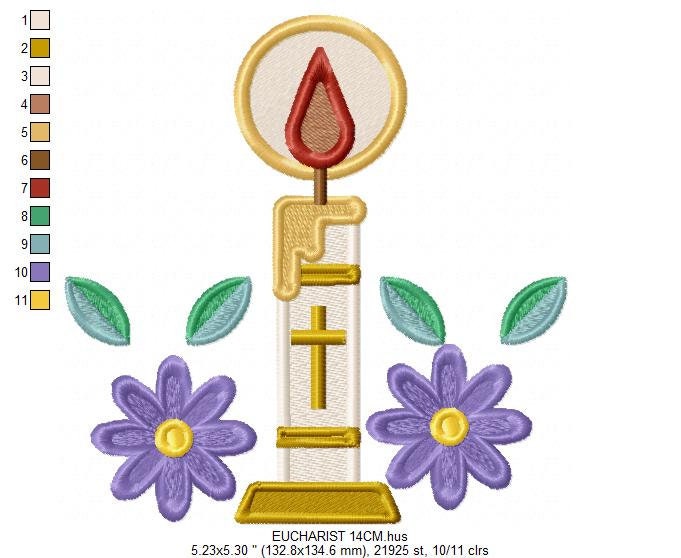 Holy candle embroidery designs - Communion Eucharist machine embroidery pattern - Religious Catholic file - Instant digital download pes jef