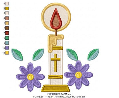 Holy candle embroidery designs - Communion Eucharist machine embroidery pattern - Religious Catholic file - Instant digital download pes jef