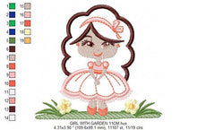 Laden Sie das Bild in den Galerie-Viewer, Long Hair Girl embroidery designs - Princess embroidery design machine embroidery pattern - Girl with flowers embroidery - Girl applique
