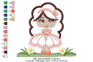 Long Hair Girl embroidery designs - Princess embroidery design machine embroidery pattern - Girl with flowers embroidery - Girl applique