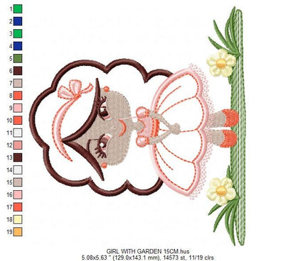 Long Hair Girl embroidery designs - Princess embroidery design machine embroidery pattern - Girl with flowers embroidery - Girl applique Marcia Embroidery