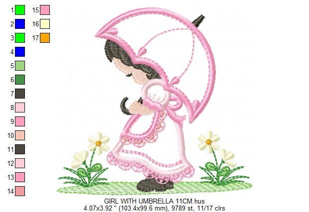 Girl embroidery designs - Flower girl embroidery design machine embroidery pattern - girl with flowers embroidery file gueisa embroidery