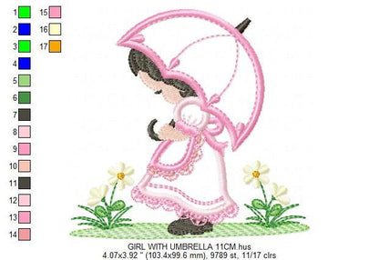 Girl embroidery designs - Flower girl embroidery design machine embroidery pattern - girl with flowers embroidery file gueisa embroidery