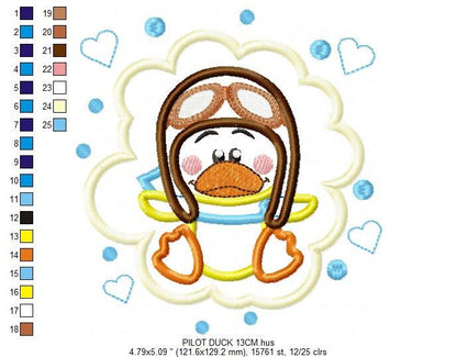 Pilot embroidery designs - Duck embroidery design machine embroidery pattern - Animal embroidery - Pilot duck applique embroidery download