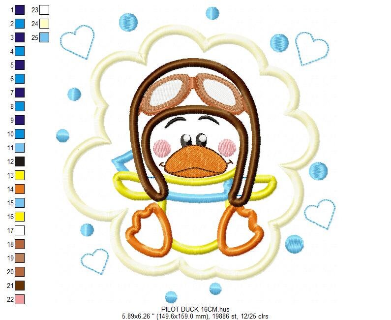 Pilot embroidery designs - Duck embroidery design machine embroidery pattern - Animal embroidery - Pilot duck applique embroidery download
