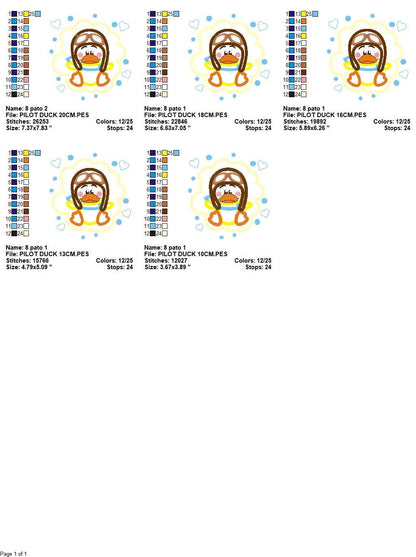 Pilot embroidery designs - Duck embroidery design machine embroidery pattern - Animal embroidery - Pilot duck applique embroidery download