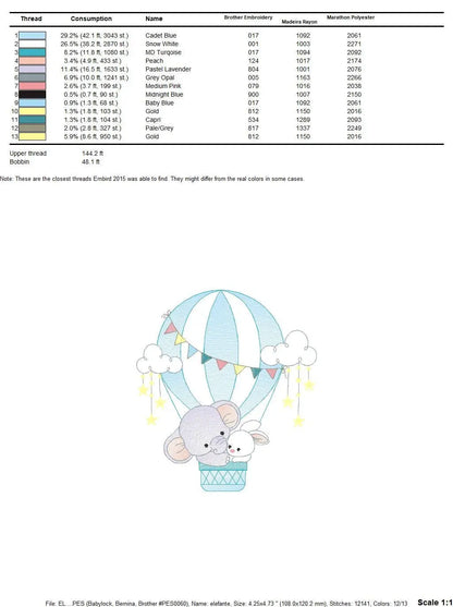 Elephant embroidery designs - Hot air balloon embroidery design machine embroidery pattern - Safari embroidery file - lnstant download pes Marcia Embroidery