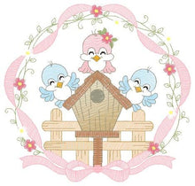 Cargar imagen en el visor de la galería, Bird embroidery designs - Birdhouse embroidery design machine embroidery pattern - Family embroidery - baby girl embroidery kitchen towel
