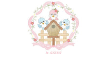 Load image into Gallery viewer, Bird embroidery designs - Birdhouse embroidery design machine embroidery pattern - Family embroidery - baby girl embroidery kitchen towel
