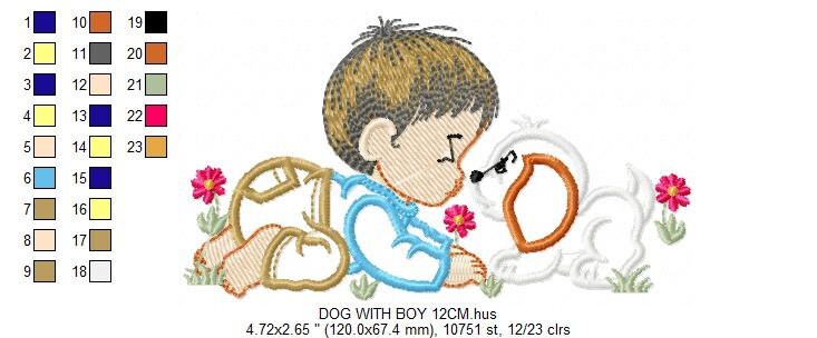 Boy embroidery designs - Dog embroidery design machine embroidery pattern - Boy with dog embroidery file - kid embroidery filled design pes - Marcia Embroidery