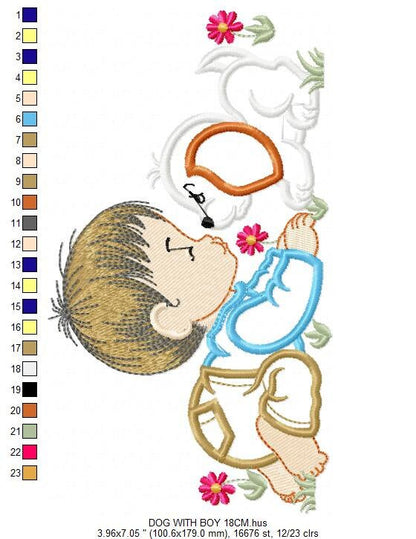 Boy embroidery designs - Dog embroidery design machine embroidery pattern - Boy with dog embroidery file - kid embroidery filled design pes - Marcia Embroidery
