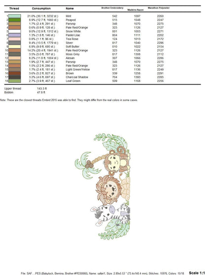 Safari embroidery designs - Animals embroidery design machine embroidery pattern - Zebra embroidery file - monkey embroidery lion design