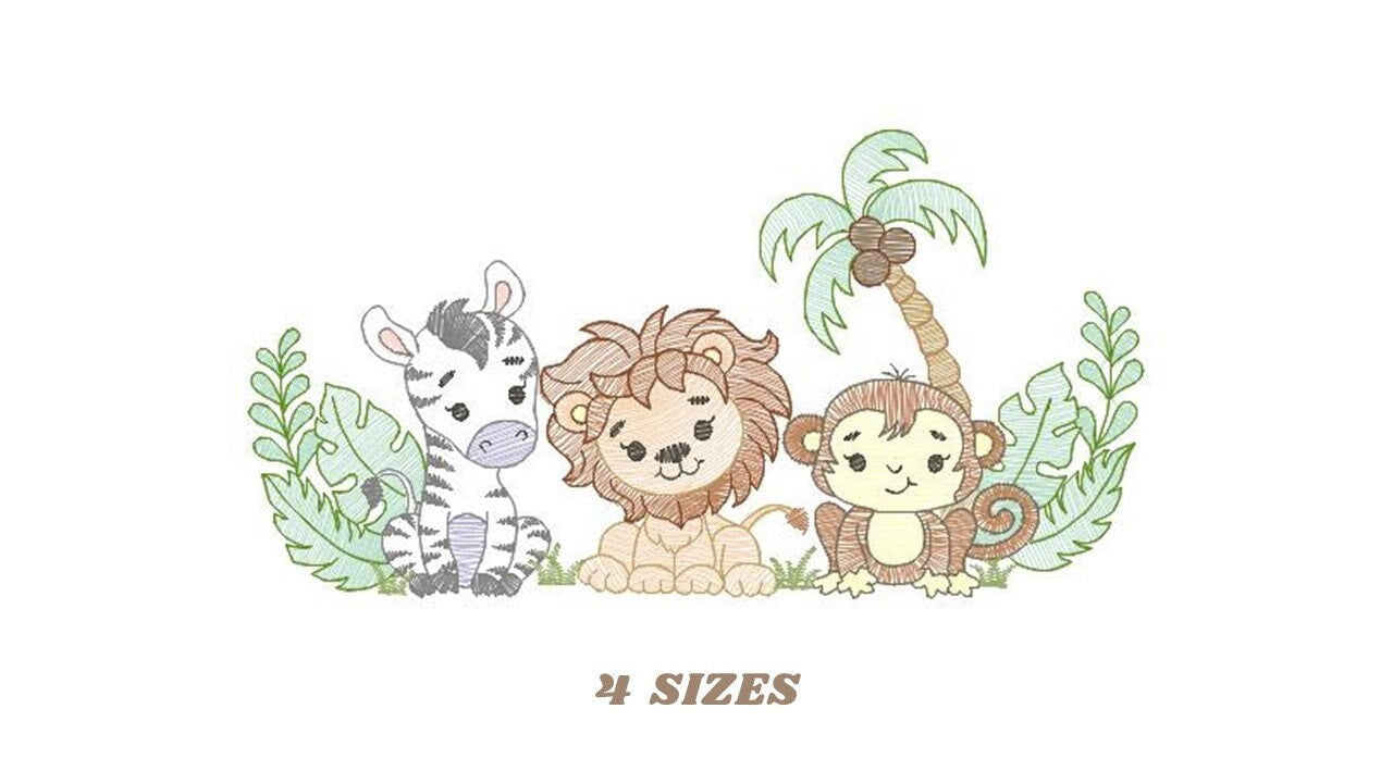 Safari embroidery designs - Animals embroidery design machine embroidery pattern - Zebra embroidery file - monkey embroidery lion design