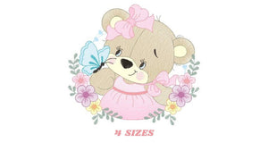 Female Bear embroidery designs - Baby girl embroidery design machine embroidery pattern - Bear with butterfly embroidery file - digital file