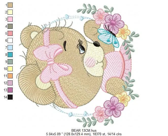 Female Bear embroidery designs - Baby girl embroidery design machine embroidery pattern - Bear with butterfly embroidery file - digital file Marcia Embroidery