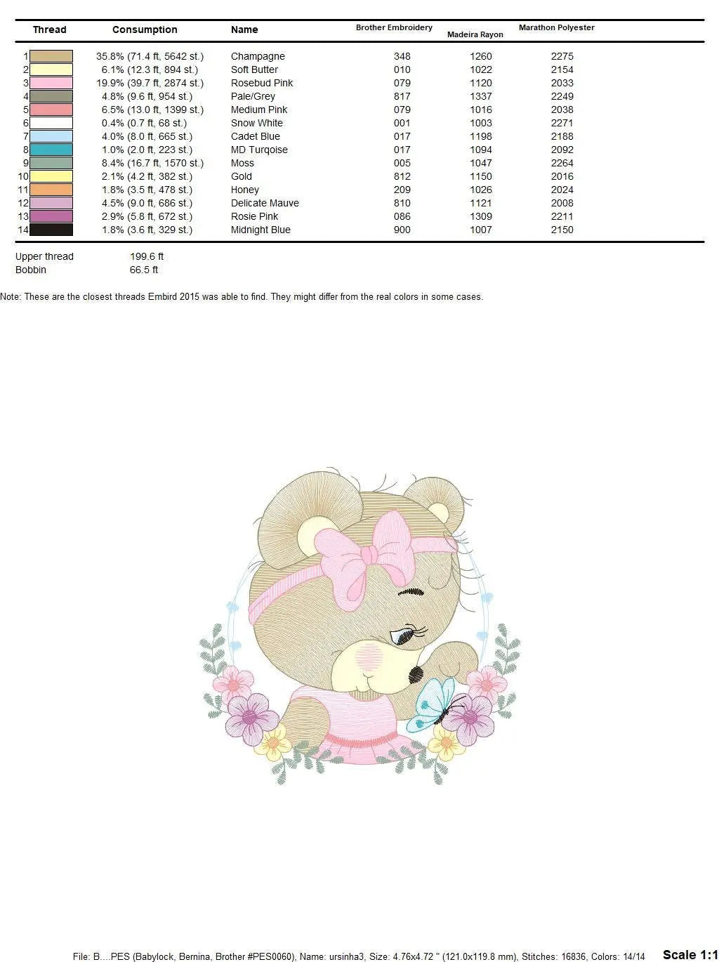 Female Bear embroidery designs - Baby girl embroidery design machine embroidery pattern - Bear with butterfly embroidery file - digital file Marcia Embroidery