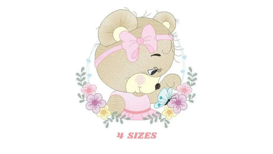 Female Bear embroidery designs - Baby girl embroidery design machine embroidery pattern - Bear with butterfly embroidery file - digital file Marcia Embroidery
