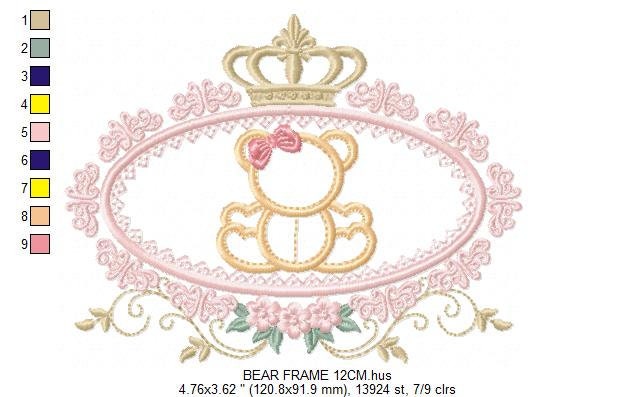 Bear embroidery designs - Teddy embroidery design machine embroidery pattern - Baby Girl embroidery file - instant download bear in a frame