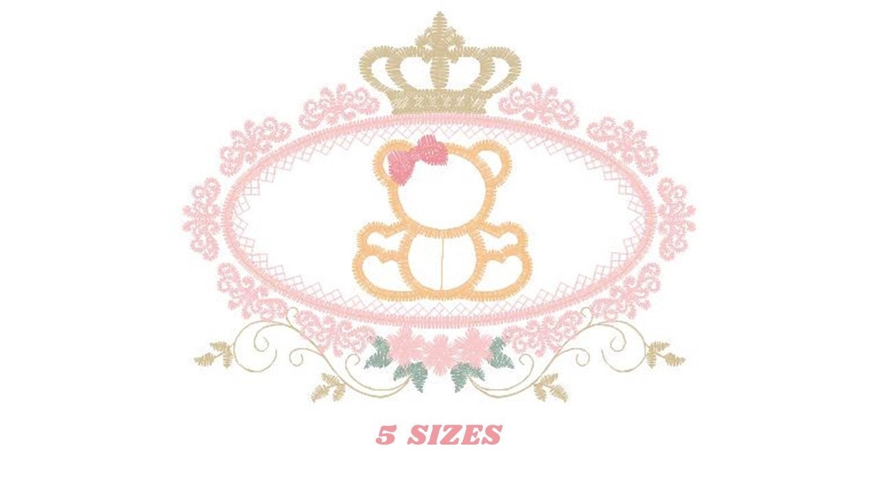 Bear embroidery designs - Teddy embroidery design machine embroidery pattern - Baby Girl embroidery file - instant download bear in a frame