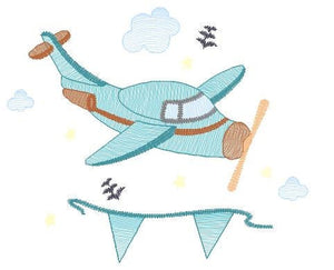 Plane embroidery designs - Airplane embroidery design machine embroidery pattern - Sky Stars Flags Baby boy file -  instant download pes jef