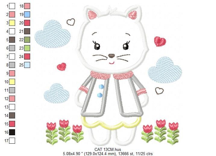 Cat embroidery design - Animal embroidery designs machine embroidery pattern - Kitty embroidery file - baby girl embroidery cat applique pes Marcia Embroidery