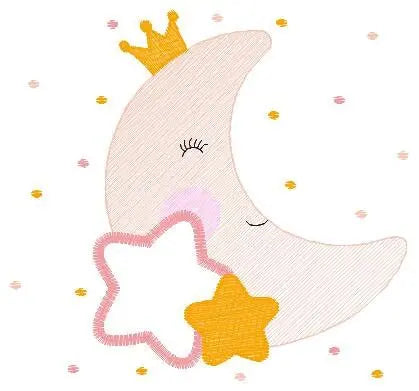 Moon embroidery design - half moon embroidery design machine embroidery pattern - Stars embroidery file - kid embroidery moon sky pes jef Marcia Embroidery