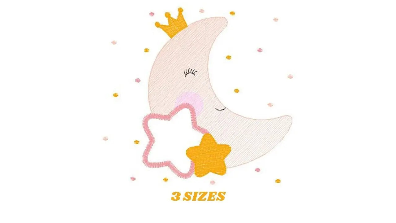 Moon embroidery design - half moon embroidery design machine embroidery pattern - Stars embroidery file - kid embroidery moon sky pes jef Marcia Embroidery