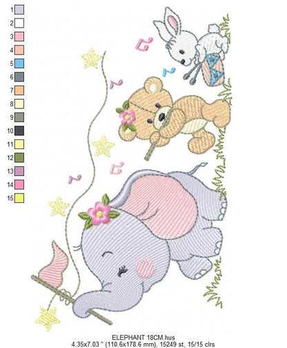 Animal band embroidery designs - Musical animals embroidery design machine embroidery pattern -  Elephant embroidery file - Bear and Rabbit