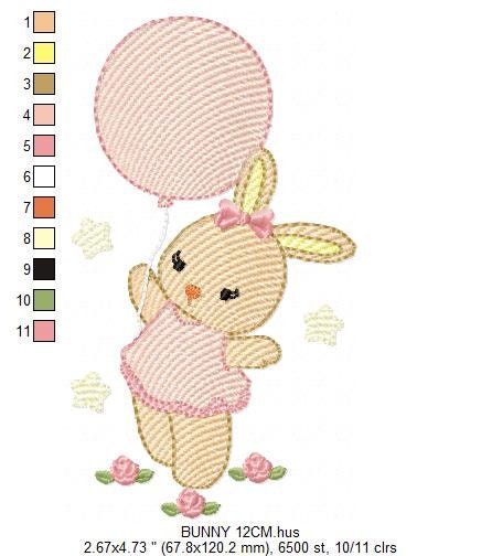 Bunny embroidery design - Rabbit embroidery designs machine embroidery pattern - Baby girl embroidery file - instant download pes jef hus