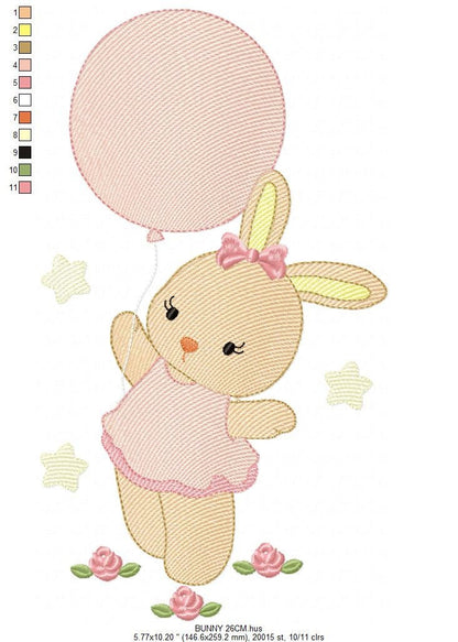 Bunny embroidery design - Rabbit embroidery designs machine embroidery pattern - Baby girl embroidery file - instant download pes jef hus