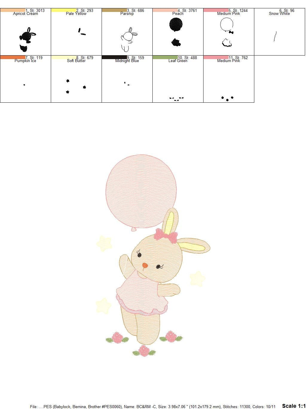 Bunny embroidery design - Rabbit embroidery designs machine embroidery pattern - Baby girl embroidery file - instant download pes jef hus