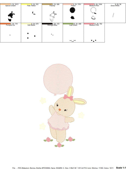 Bunny embroidery design - Rabbit embroidery designs machine embroidery pattern - Baby girl embroidery file - instant download pes jef hus