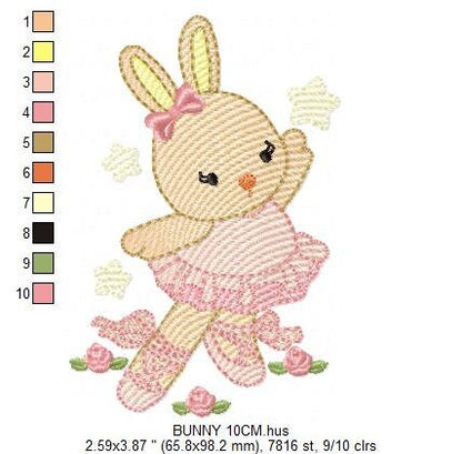 Bunny Ballerina embroidery design - Rabbit Ballet dancer machine embroidery pattern - Animal Ballerina file - Instant download pes jef vip