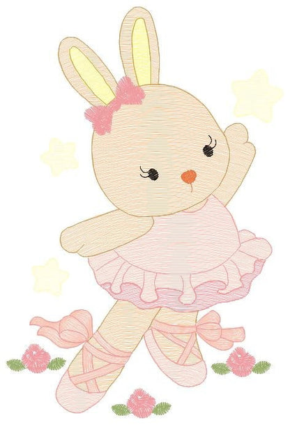 Bunny Ballerina embroidery design - Rabbit Ballet dancer machine embroidery pattern - Animal Ballerina file - Instant download pes jef vip
