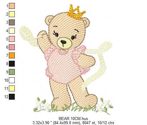 Bear embroidery designs - Ballerina embroidery design machine embroidery pattern - Baby girl embroidery file - Ballerina bear with crown - Marcia Embroidery