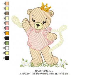 Bear embroidery designs - Ballerina embroidery design machine embroidery pattern - Baby girl embroidery file - Ballerina bear with crown