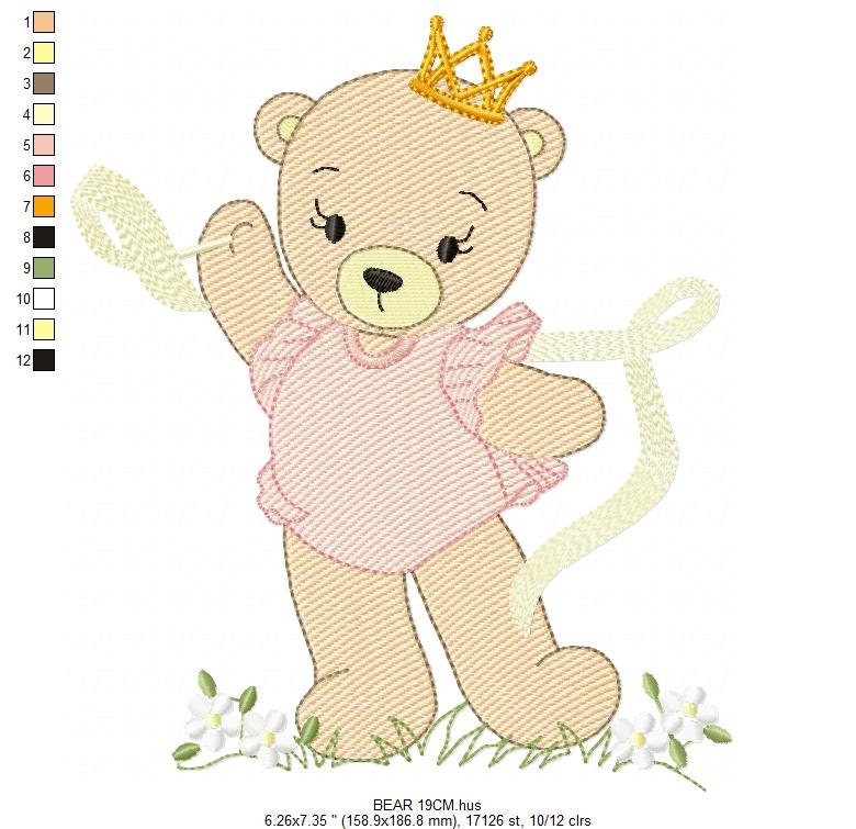 Bear embroidery designs - Ballerina embroidery design machine embroidery pattern - Baby girl embroidery file - Ballerina bear with crown - Marcia Embroidery