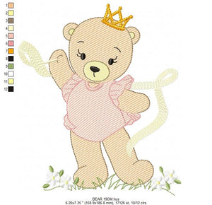 Bear embroidery designs - Ballerina embroidery design machine embroidery pattern - Baby girl embroidery file - Ballerina bear with crown