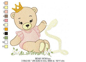 Bear embroidery designs - Ballerina embroidery design machine embroidery pattern - Baby girl embroidery file - Ballerina bear with crown