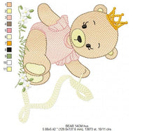 Carica l&#39;immagine nel visualizzatore di Gallery, Bear embroidery designs - Ballerina embroidery design machine embroidery pattern - Baby girl embroidery file - Ballerina bear with crown
