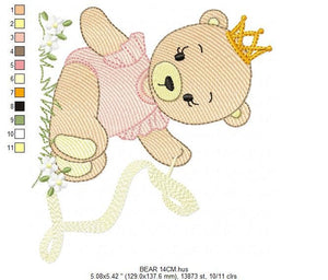 Bear embroidery designs - Ballerina embroidery design machine embroidery pattern - Baby girl embroidery file - Ballerina bear with crown