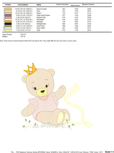 Bear embroidery designs - Ballerina embroidery design machine embroidery pattern - Baby girl embroidery file - Ballerina bear with crown