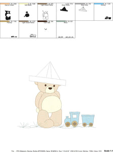 Bear with train embroidery designs - Bear embroidery design machine embroidery pattern - Baby boy embroidery file - instant download train