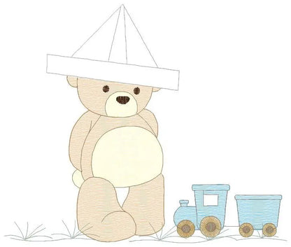 Bear with train embroidery designs - Bear embroidery design machine embroidery pattern - Baby boy embroidery file - instant download train Marcia Embroidery