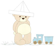 Load image into Gallery viewer, Bear with train embroidery designs - Bear embroidery design machine embroidery pattern - Baby boy embroidery file - instant download train
