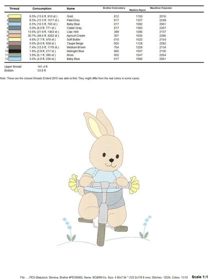 Bunny embroidery designs - Baby boy embroidery design machine embroidery pattern - Rabbit in a bike embroidery design - instant download pes