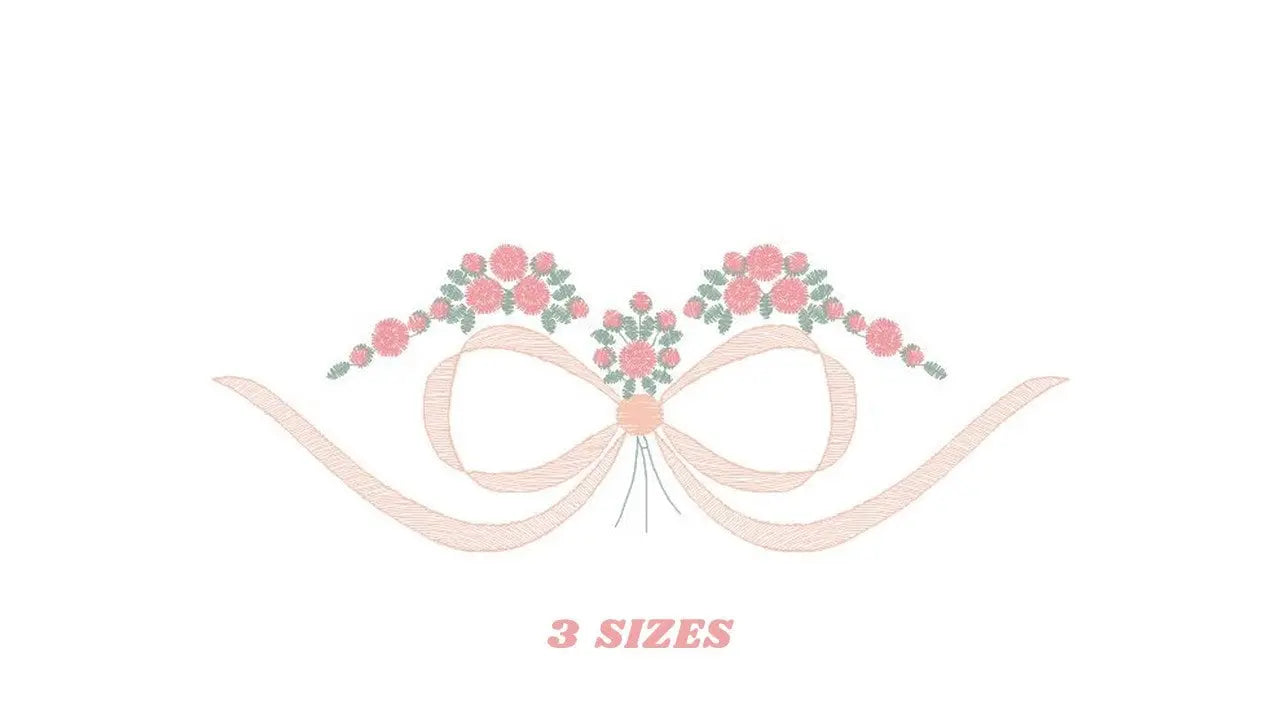 Lace with flowers embroidery designs - Bow Tie machine embroidery pattern - Baby girl file - Instant digital download pes jef dst hus vp3 Marcia Embroidery